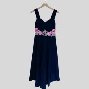 Premier Amour Size 4 Embroidered High Low Navy Dress